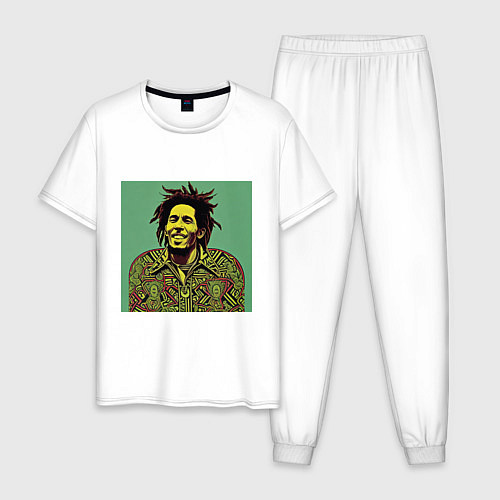 Мужская пижама Боб Марли 2D граффити эффект / Белый – фото 1