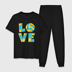 Пижама хлопковая мужская Volleyball love, цвет: черный