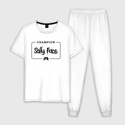 Пижама хлопковая мужская Sally Face gaming champion: рамка с лого и джойсти, цвет: белый