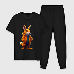 Пижама хлопковая мужская Арт оранжевого зайца, цвет: черный