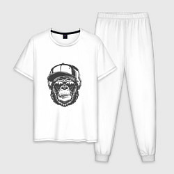 Пижама хлопковая мужская Крутая обезьяна, цвет: белый