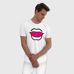 Пижама хлопковая мужская Губы абстракция, силуэт рта, цвет: белый — фото 2