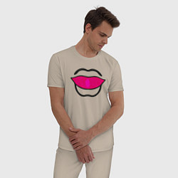Пижама хлопковая мужская Губы абстракция, силуэт рта, цвет: миндальный — фото 2