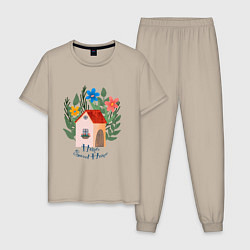 Пижама хлопковая мужская Home, Sweet Home, цвет: миндальный