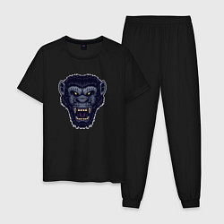 Пижама хлопковая мужская Синий разгневанный обезьян, цвет: черный