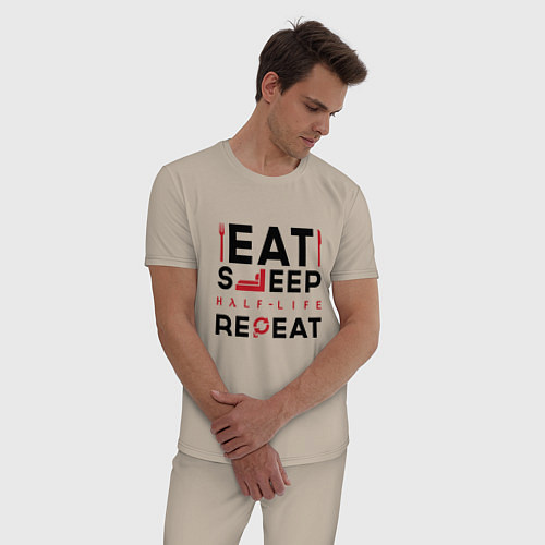 Мужская пижама Надпись: eat sleep Half-Life repeat / Миндальный – фото 3