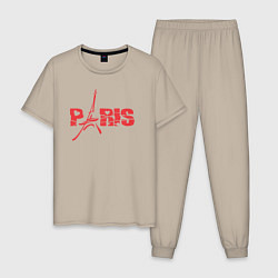 Пижама хлопковая мужская Paris love, цвет: миндальный