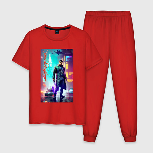 Мужская пижама Cyberpunk 2077 - neural network - night / Красный – фото 1