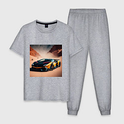Пижама хлопковая мужская Lamborghini Aventador, цвет: меланж