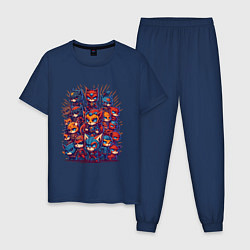 Пижама хлопковая мужская Коты супергерои, цвет: тёмно-синий