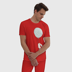 Пижама хлопковая мужская Милый кролик с шариком в цветочек, цвет: красный — фото 2
