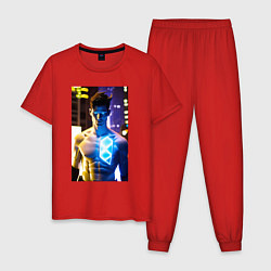 Пижама хлопковая мужская Cool neon dude, цвет: красный