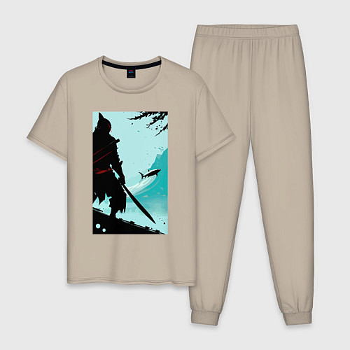 Мужская пижама Самурай и акула / Миндальный – фото 1