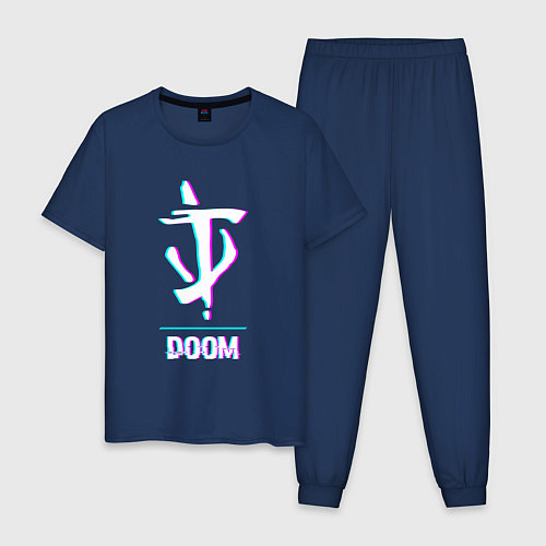 Мужская пижама Doom в стиле glitch и баги графики / Тёмно-синий – фото 1
