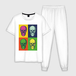 Пижама хлопковая мужская Psychedelic skulls, цвет: белый