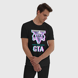 Пижама хлопковая мужская GTA в стиле glitch и баги графики, цвет: черный — фото 2