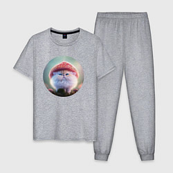 Пижама хлопковая мужская Котенок-гриб, цвет: меланж