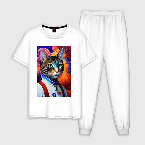 Мужская пижама Кот в комбинезоне - нейросеть / Белый – фото 1