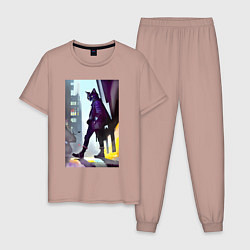 Пижама хлопковая мужская Чёрный котяра на своём районе - Бронкс, цвет: пыльно-розовый