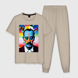 Пижама хлопковая мужская Salvador Dali - pop art - neural network, цвет: миндальный