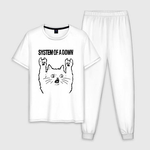 Мужская пижама System of a Down - rock cat / Белый – фото 1