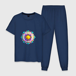 Пижама хлопковая мужская Молекула вируса, цвет: тёмно-синий