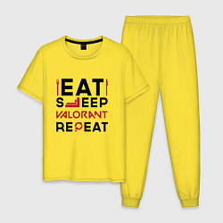 Пижама хлопковая мужская Надпись: eat sleep Valorant repeat, цвет: желтый