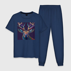 Пижама хлопковая мужская Красочный олень - нейросеть, цвет: тёмно-синий