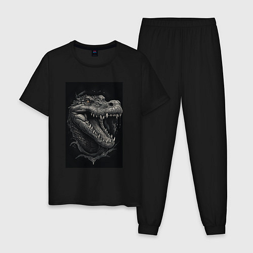 Мужская пижама Крокодил стиль тату / Черный – фото 1