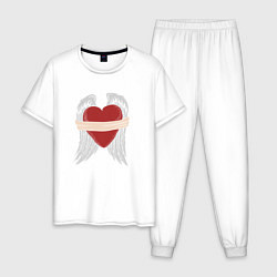 Пижама хлопковая мужская Сердце с крыльями, цвет: белый