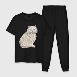 Пижама хлопковая мужская Вышивка Кот, цвет: черный