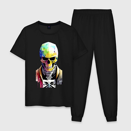 Мужская пижама Skull - cyberpunk - watercolor / Черный – фото 1