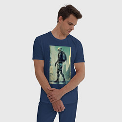 Пижама хлопковая мужская Skeleton - cyberpunk - metropolis, цвет: тёмно-синий — фото 2