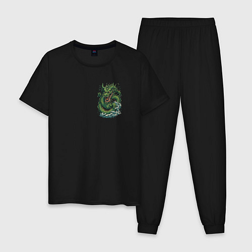 Мужская пижама Зеленый китайский дракон: арт нейросети / Черный – фото 1