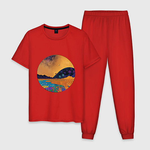 Мужская пижама Пейзаж в стиле Густава Климта, абстракция / Красный – фото 1
