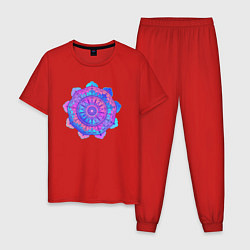 Пижама хлопковая мужская Яркая мандала цветок, цвет: красный
