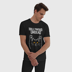 Пижама хлопковая мужская Hollywood Undead rock cat, цвет: черный — фото 2