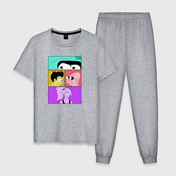 Пижама хлопковая мужская Futurama: Бендер Лила Фрай и профессор, цвет: меланж