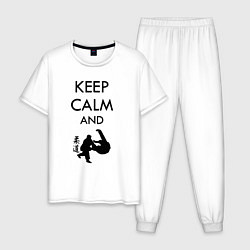 Пижама хлопковая мужская Keep calm and judo, цвет: белый