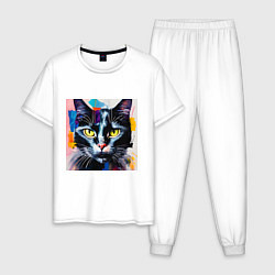 Пижама хлопковая мужская Масляный кот, цвет: белый