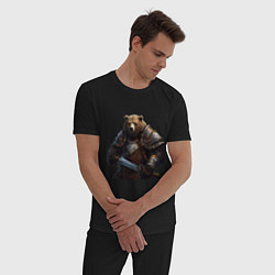 Пижама хлопковая мужская Медведь в броне, цвет: черный — фото 2