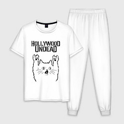 Пижама хлопковая мужская Hollywood Undead - rock cat, цвет: белый
