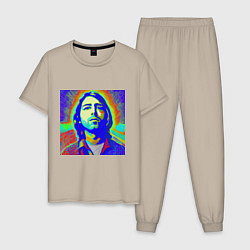 Пижама хлопковая мужская Kurt Cobain Glitch Art, цвет: миндальный