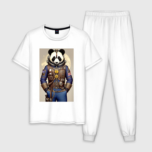 Мужская пижама Крутой панда - стимпанк от нейроарт / Белый – фото 1