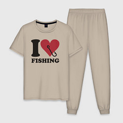 Пижама хлопковая мужская I love fishing, цвет: миндальный