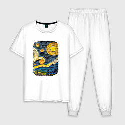 Пижама хлопковая мужская Starry Night Voyage, цвет: белый