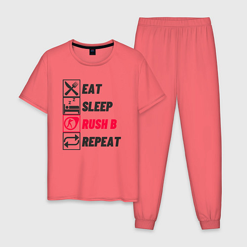 Мужская пижама Eat sleep rush b repeat / Коралловый – фото 1