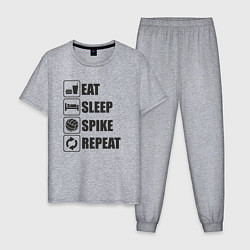 Пижама хлопковая мужская Eat sleep spike, цвет: меланж