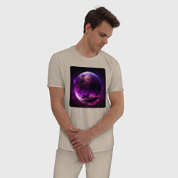 Пижама хлопковая мужская Абстрактная планета, цвет: миндальный — фото 2