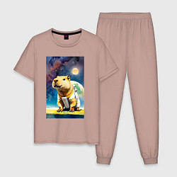 Пижама хлопковая мужская Capybara brave astronaut - neural network, цвет: пыльно-розовый